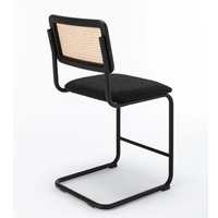 Tabouret de bar haut de gamme en tissu bouclé Sherpa Teddy, style nordique moderne, avec dossier en rotin et assise en bois.