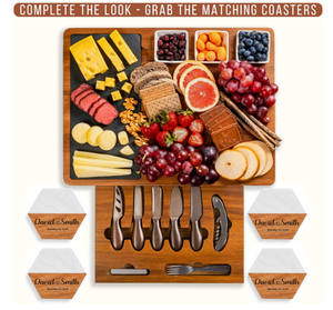 Set Papan Charcuterie Kayu Akasia Berkualitas Tinggi yang Dipersonalisasi dengan Pisau Stainless Steel - Product Image 2