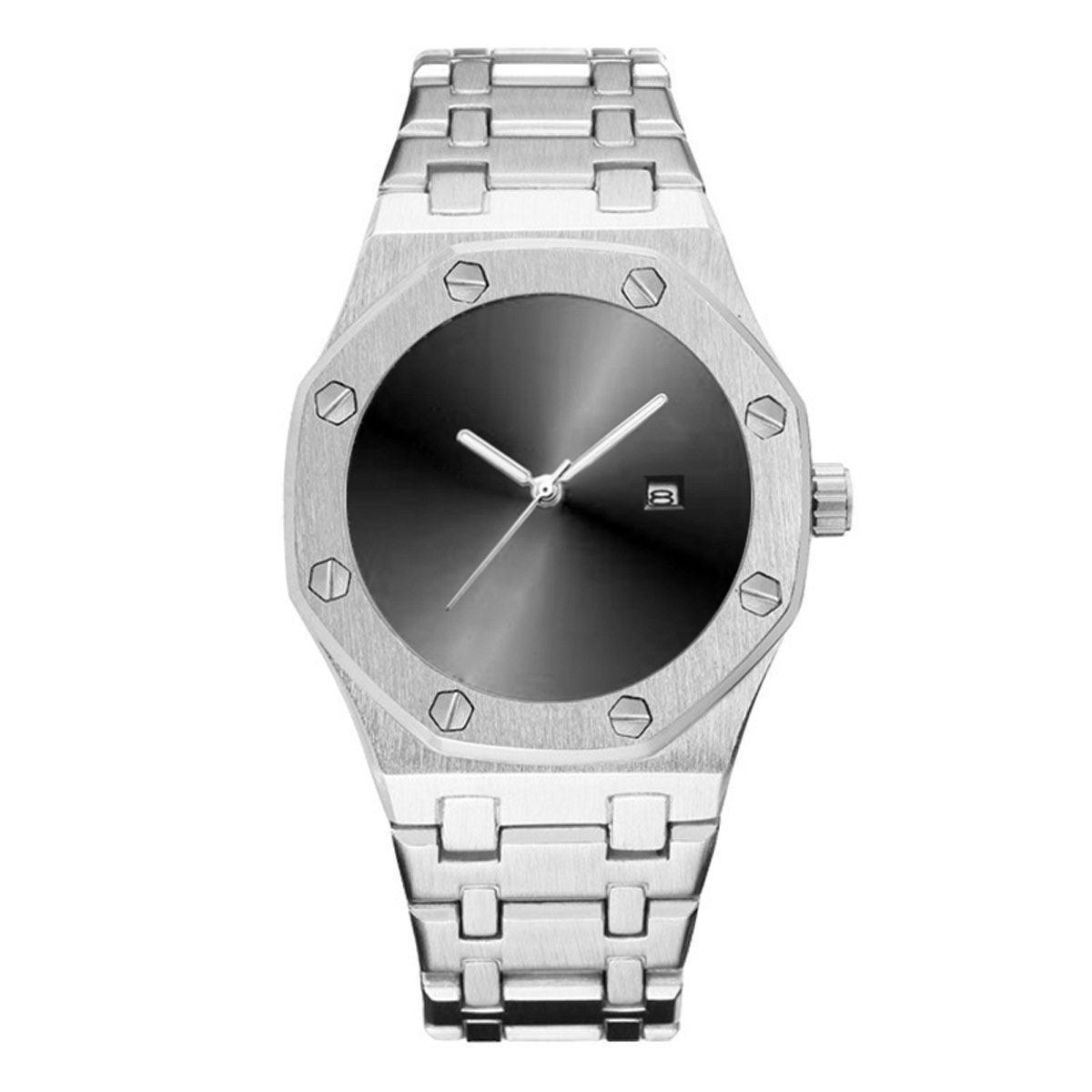 Silver case-black dial