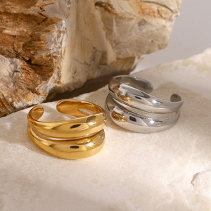 Double Layer Hollow <b>Open</b> <b>Ring</b> 18K Gold Stainless Steel Geometric Design Unisex Fashion Jewelry Gift - Product Image 3