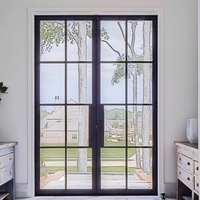 Portes françaises en aluminium OUNA avec système à double battant pour villa, patio, cadre noir et verre trempé pour un fonctionnement sûr et fluide