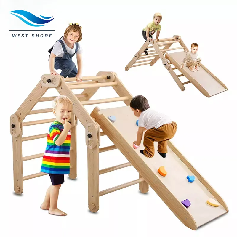 Foldable Piklers Triangle Climber With Ramp Wooden Climbing Triangle and Reversible Slide Color for Climbing Frame Pickler Toys