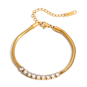 Gold Stainless Steel <b>Bracelet</b> With <b>White</b> Zircon Channel Setting For Gift Jewelry - Product Image 5