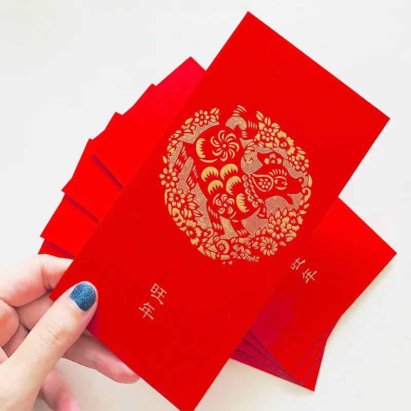 Hoge Kwaliteit Op Maat Gemaakte Rode Envelop Gouden Folie Logo Rode Zak Lucky Geld Envelop Ang Pao Hong Bao Voor Chinees Nieuwjaar