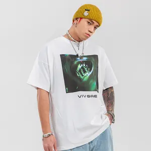 Camiseta de manga corta 100% de algodón para hombre, ropa de calle transpirable con logotipo bordado personalizado, cuello redondo