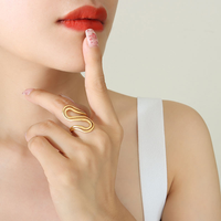 Bague tendance ajustable en acier inoxydable plaqué or 18 carats, étanche, de forme géométrique irrégulière, pour femme