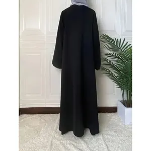 Elegante Abaya Negra Árabe para Mujer, Larga hasta el Suelo, Cuello Redondo, Estilo de Oriente Medio, Tela Transpirable, Uso Diario - Product Image 1