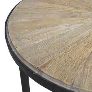 HL401 antico stile francese industriale struttura in metallo rotondo tavolino da caffè con riciclato solido piano in legno