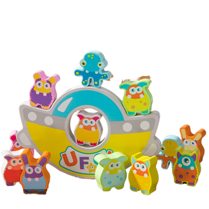 Haute qualité en bois dessin animé <span class=keywords><strong>extraterrestre</strong></span> Balance <span class=keywords><strong>jeux</strong></span> de société enfants début éducatif empilage jouets pour enfants garçons filles - Product Image 1
