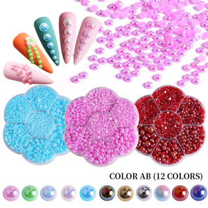 Échantillon gratuit : 7 grilles de perles demi-rondes de tailles assorties, strass à dos plat, bijoux, décoration d'art d'ongles 3D DIY, matériau en résine - Product Image 3