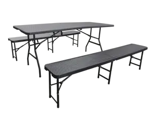 Table de salle à manger pliante en plastique HDPE, noir, pliable en rotin, en osier, pour fête