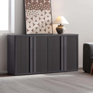 <span class=keywords><strong>Buffet</strong></span> contemporain noir cannelé à coins arrondis, 4 portes, grande capacité, style ferme, pour rangement d'appartement, salle à manger <span class=keywords><strong>et</strong></span> salon - Product Image 1