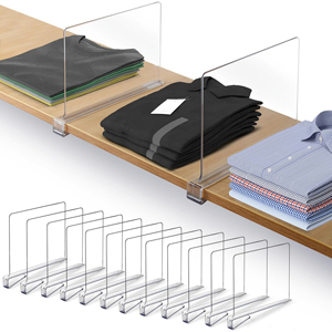 Organisateur de rangement réglable en acrylique transparent pour sacs à main, chandails, serviettes, jeans et chaussures sur étagères en bois, 8 pièces - Product Image 3