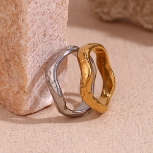 Hammered Water Wave Gold Plated Jewelry Stainless Steel Stacking <strong>Ring</strong> <strong>Tarnish</strong> <strong>Free</strong> Jewelry - Product Image 3