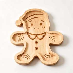 Plateau en bois en forme d'homme en pain d'épices 20x18,5x1,5cm, plateau de service pour bonbons et collations de Noël, plateau à fromage pour fête - Product Image 1