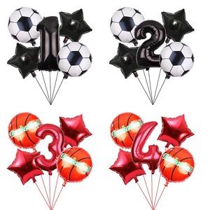 Ballons de football, de basket-ball, noirs et rouges, chiffres d'anniversaire, ballons en film d'aluminium, décoration de fête pour le 1er anniversaire des enfants - Product Image 1