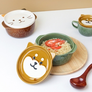 Bol à nouilles japonais Shiba Inu Bubble de dessin animé, bol domestique à double <span class=keywords><strong>oreille</strong></span> en céramique, grande capacité - Product Image 2