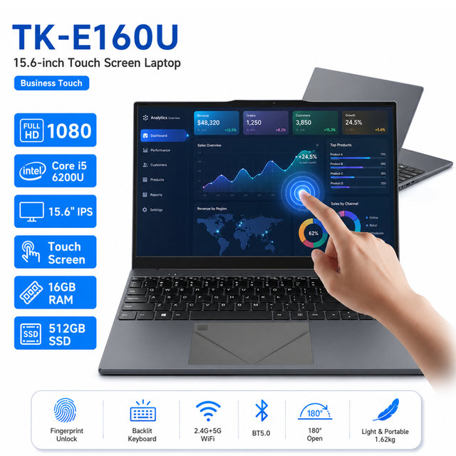 Customized 15.6 Inch Full HD Touch Screen Intel I5 6200U 16GB RAM 512GB SSD Backlit Super Business Laptops Ordinateur Portable