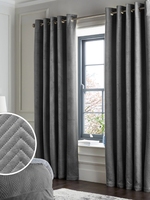 Gris foncé Oeillet Anneau Top Blackout Rideaux Chevron Chevron Texturé Rétro Géométrique Isolation Thermique pour Fenêtre de Salon
