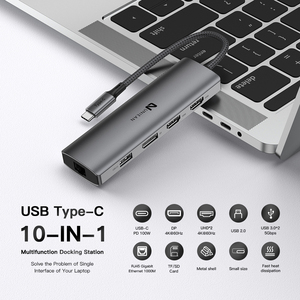 UNIEAN, venta al por mayor, concentrador USB tipo C, 10 puertos HUD, 8 en 1, concentrador USB C, concentrador USB C 3,0, estación de acoplamiento adaptadora 10 en 1 para <span class=keywords><strong>Macbook</strong></span> Pro - Product Image 2