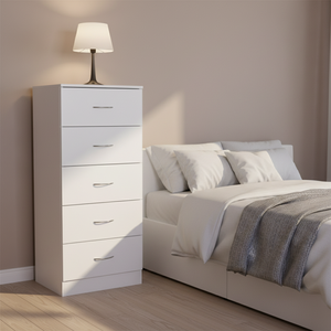 <span class=keywords><strong>Commode</strong></span> moderne portable à 5 tiroirs blanche <span class=keywords><strong>et</strong></span> noire avec poignée en métal inoxydable pour chambre à coucher ou salon - Product Image 2
