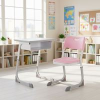 Ensemble bureau et chaise réglables pour étudiants avec plateau en panneau de particules et structure métallique pour l'étude en classe