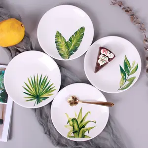 Piatto rotondo nordico stoviglie Creative per la casa piatto da colazione in ceramica piatto in foglia di banana con design vegetale, 6 "8" 10"