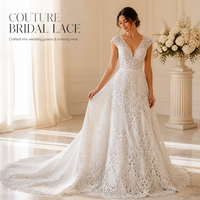Tissu en dentelle guipure brodée en gros à faible MOQ, motif floral large festonné, dentelle soluble dans l'eau pour robe de mariée