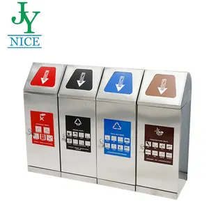 4 컴파트 박스 쓰레기통 분류 스테인레스 스틸 쓰레기통 뚜껑이있는 맞춤형 컬러 페인트 폐기물 분류 분리통