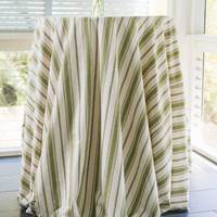 Nappe ronde personnalisée en polyester/lin rayé vert sauge pour événements extérieurs, mariages, fêtes et location