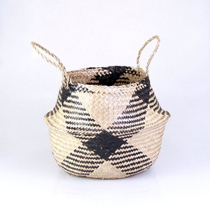 Modern Style Handwoven Natural Seagrass <b>Basket</b> With Handles For Living Room Storage Wholesale Direct Factory Exporter - Product Image 4