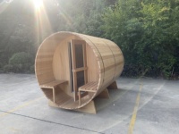 Tenda Sauna Uap Ozon Tradisional Bentuk Tong untuk Luar Ruangan, Kapasitas 5-6 Orang, Dilengkapi Kompor, Bahan Kayu Hemlock, Hammam Sauna