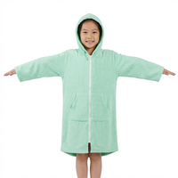 Peignoir de bain microfibre éponge pour enfants, à manches longues et fermeture éclair, poncho de change en microfibre, marque privée, stock disponible