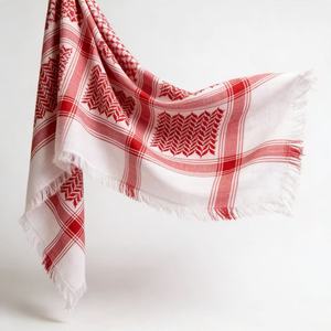 Shemagh Keffiyeh Jacquard Rouge et Blanc pour Homme, Foulard Arabe à Franges et Bords Bruts, Écharpe Traditionnelle Assortie au Thobe de Dubaï et d'Arabie Saoudite - Product Image 3