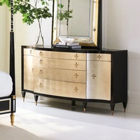 Commode en chêne massif de style américain moderne de luxe, coiffeuse argentée avec matériau en acier inoxydable pour salon et chambre à coucher