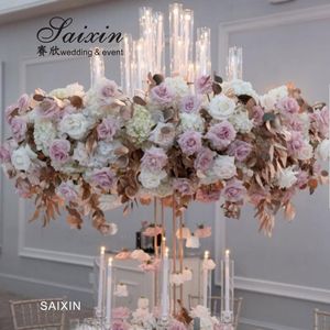 ZT-563 الفاخرة الزفاف محور 13 الأسلحة حوامل شموع مع زهرة ترتيبات الأعاصير الذهب منصات شموع - Product Image 6