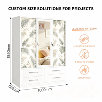 Armoire moderne en acier à 3 portes coulissantes avec miroir et 4 tiroirs, placard métallique personnalisé pour chambre à coucher, vente en gros ODM OEM