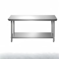 Table de travail en acier inoxydable pour cuisine industrielle, design à 3 niveaux, panneau anti-éclaboussures, revêtement auto-nettoyant, résistant à la corrosion