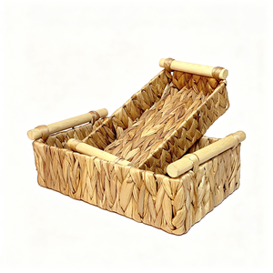 Panier de rangement rectangulaire minimaliste fait main en jacinthe d'eau et paille, plateau de rangement en osier pour la décoration de la maison et de la cuisine - Product Image 2