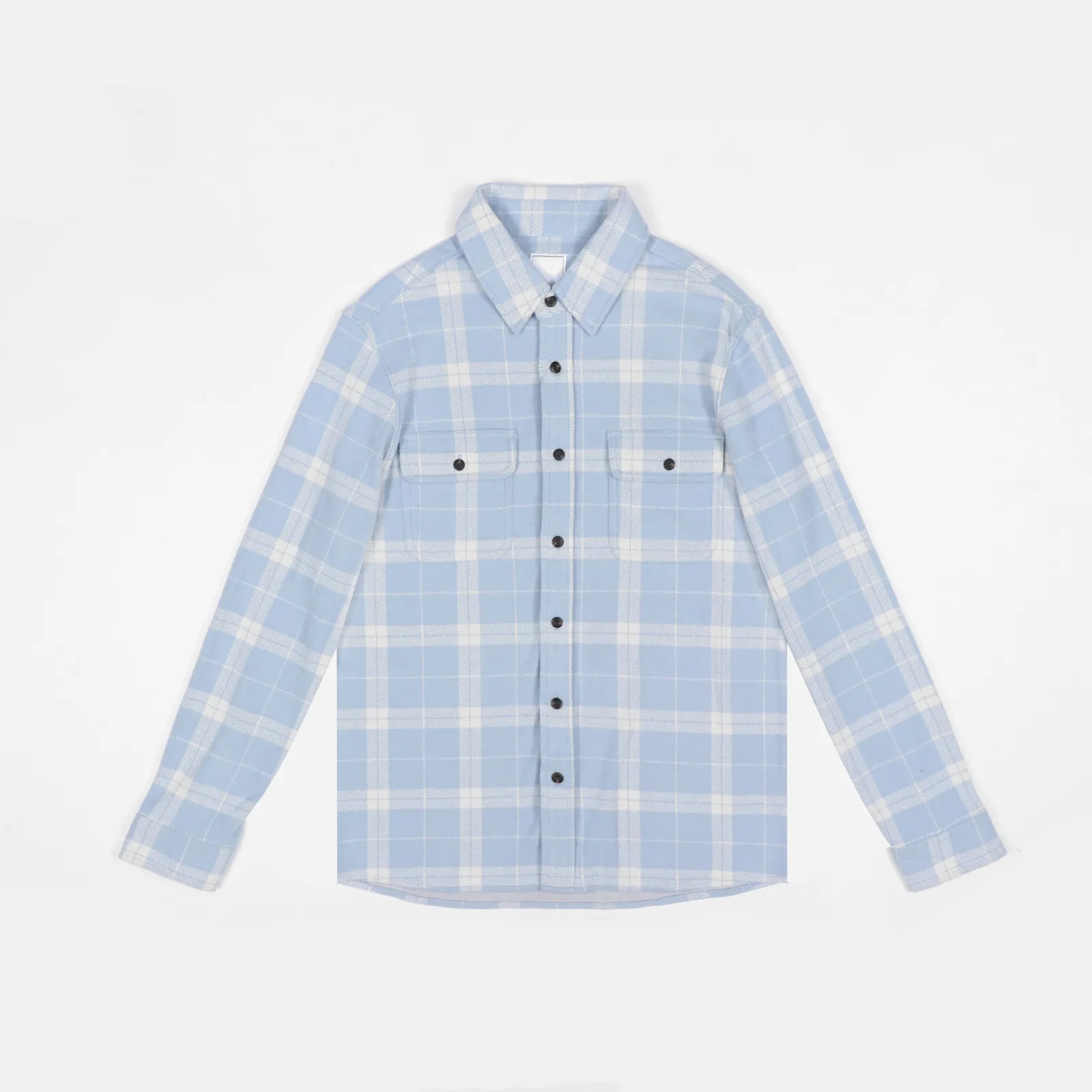 Wholesale Custom Fashion Casual oversized Long Sleeve Blue And White Flannel Blank Plaid Shirts For Men
