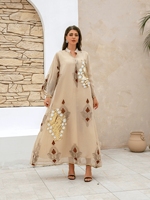 Robe longue Abaya musulmane pour femmes, broderie de sequins, imprimé floral, col montant, manches longues, coupe ample, robe maxi