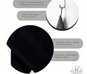 Serviettes de toilette en coton peigné doux, très absorbantes, à séchage rapide, respectueuses de la peau, lot de 4 pour hôtels, spas, salles de bain, dortoirs, noir - Product Image 4