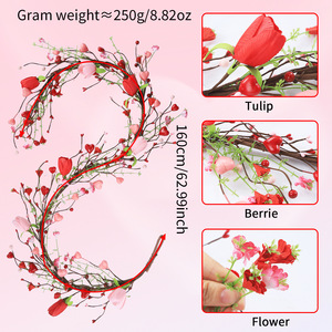 Artificial <strong>Red</strong> <strong>Tulip</strong> &amp; Heart Vine Faux Floral Garland for Valentine's Day Wedding Party &amp; Home Decoration - Product Image 2