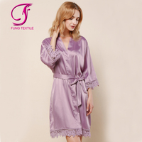 FUNG 3031 Robe de chambre sexy en dentelle Peignoirs de demoiselle d'honneur en soie