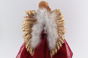 Statuetta di <span class=keywords><strong>Angelo</strong></span> in Ceramica con <span class=keywords><strong>Ali</strong></span> Dorate, Ornamento Natalizio Rosso in Piedi, Decorazione in PVC con Piume in Fibra di Poliestere per Feste di Natale - Product Image 4