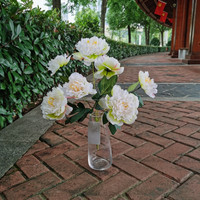 Bouquet de pivoines réalistes en soie, 7 têtes, couleur ivoire, 43 cm, idéal pour centre de table, décoration de Noël et de mariage - Vente chaude