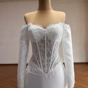 Rsm261050 Elegante Vestido <span class=keywords><strong>de</strong></span> Novia <span class=keywords><strong>Sirena</strong></span> con Mangas Largas, Corsé <span class=keywords><strong>de</strong></span> Encaje, Falda <span class=keywords><strong>de</strong></span> Organza con Pliegues y Volantes, Vestido <span class=keywords><strong>de</strong></span> Novia Jancemebr - Product Image 4