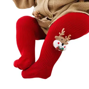 批发婴儿儿童圣诞红色袜子紧身衣卡通3D娃娃袜子女婴圣诞紧身衣