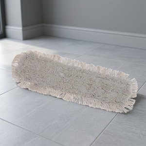 A&S Durable 5x16 Natural White Dust Mop Synthetic Cotton Fibers Cut-End Design White Backing Industrial Self-Wringer Aluminum - Product Image 3