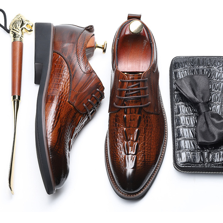 fashion black brown high quality Grain Black Genuine Leather Oxfords Mens Dress Shoes for men